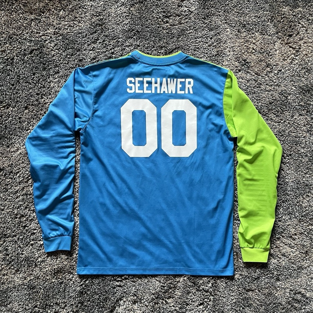 Uhlsport Goalkeeper Jersey Mens Large Blue Green Padded Elbows‎ Towart Technik - Picture 9 of 10